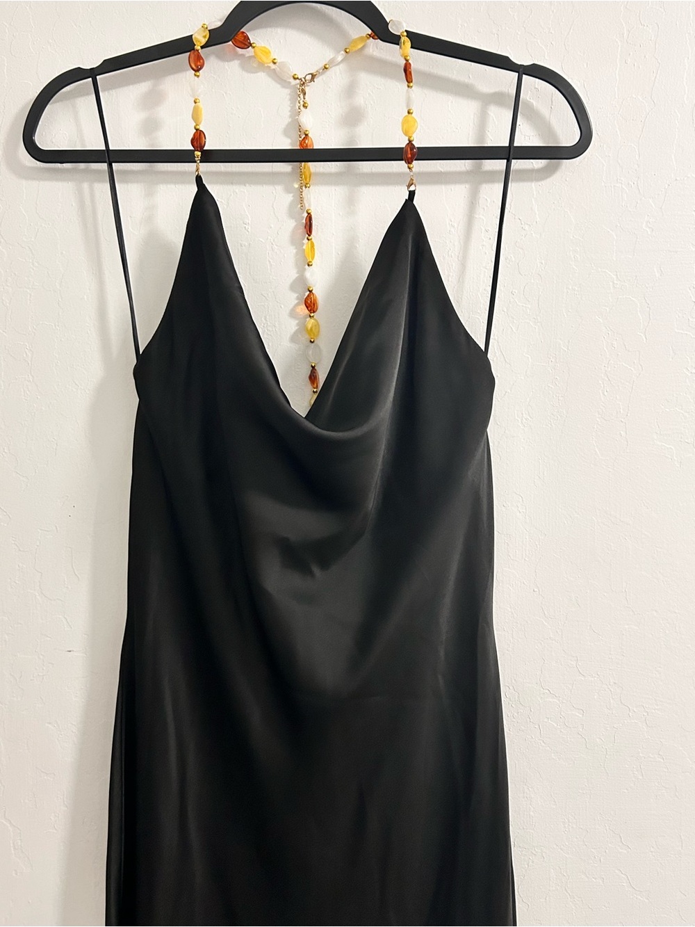 Black Satin Cowl Neck Slip Dress